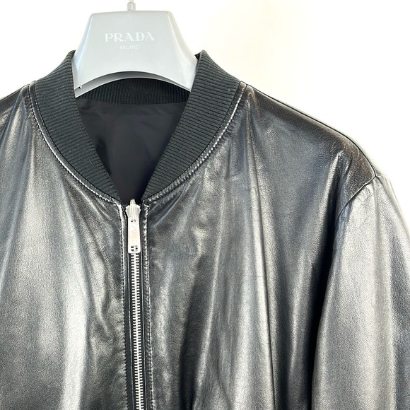 Prada Black Reversible Leather and Nylon Bomber Jacket - Picture 4 of 14